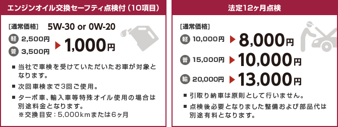 エンジンオイル交換セーフティ点検付(10項目) 法定12ヶ月点検